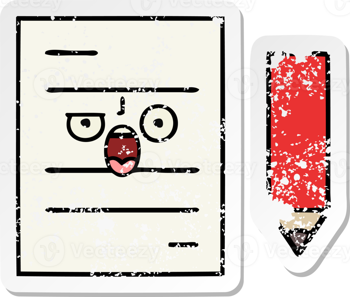 distressed sticker of a cute cartoon test paper png