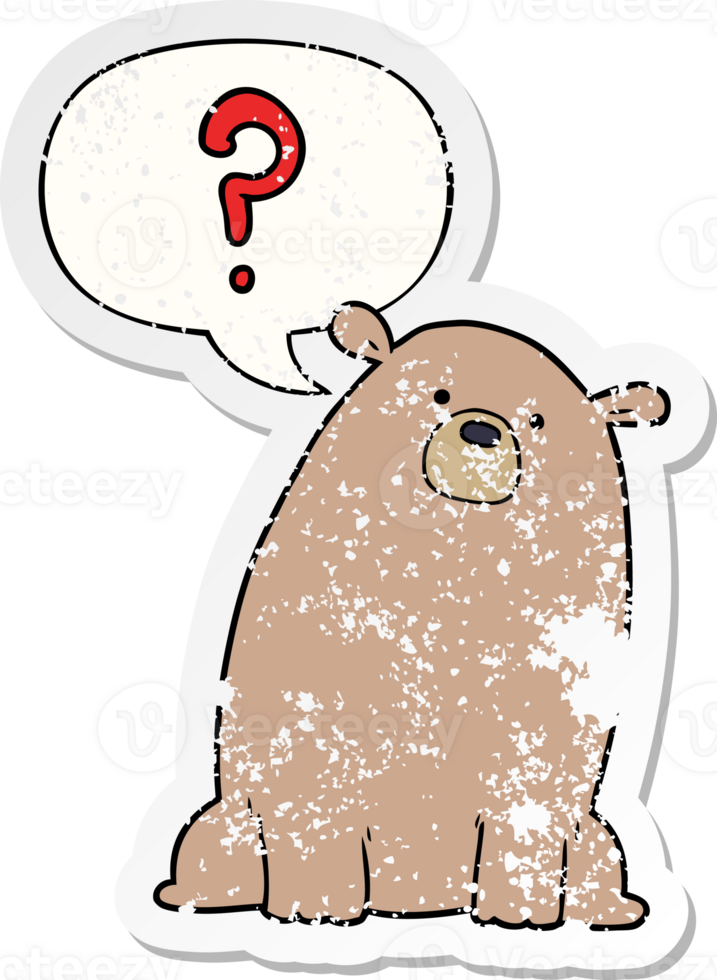 cartoon curious bear with speech bubble distressed distressed old sticker png