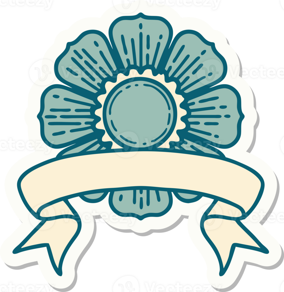 tattoo style sticker with banner of a flower png