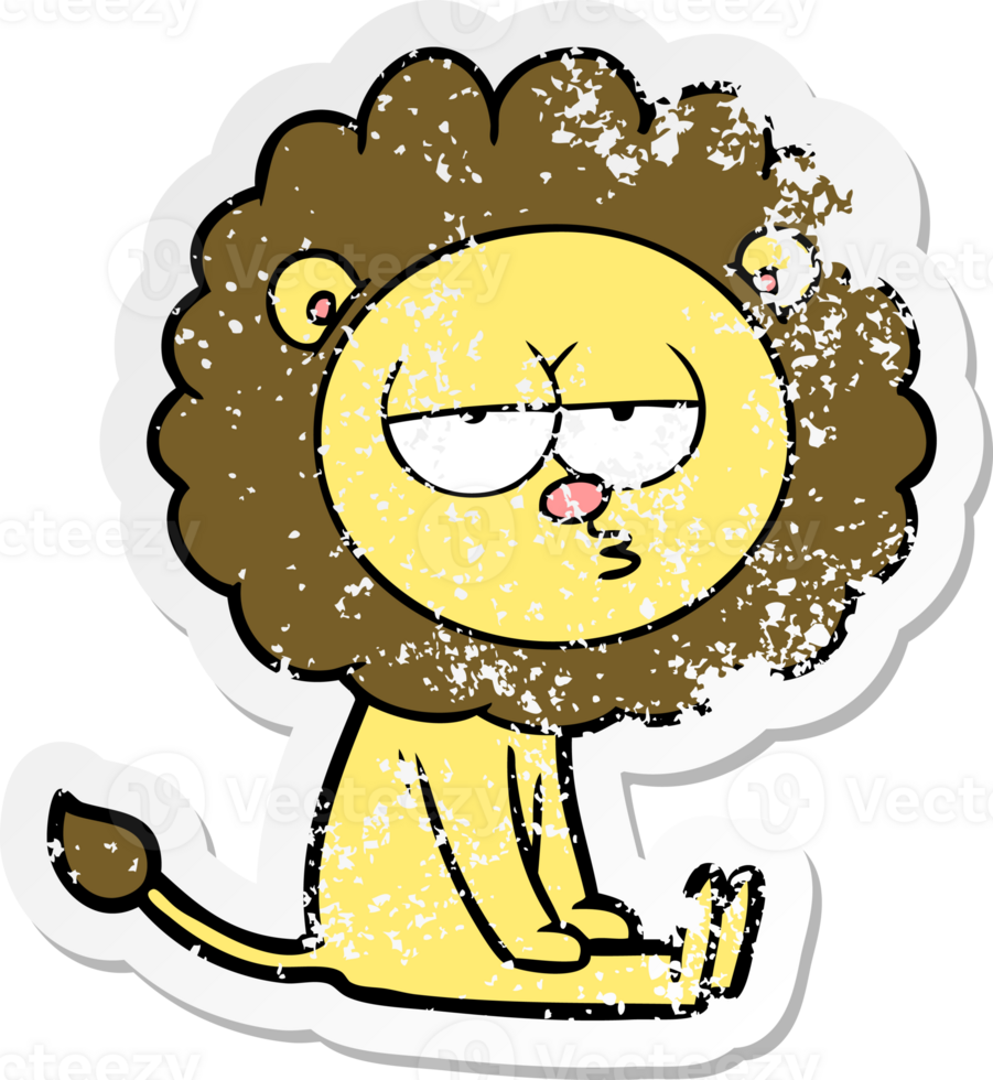 distressed sticker of a cartoon bored lion png