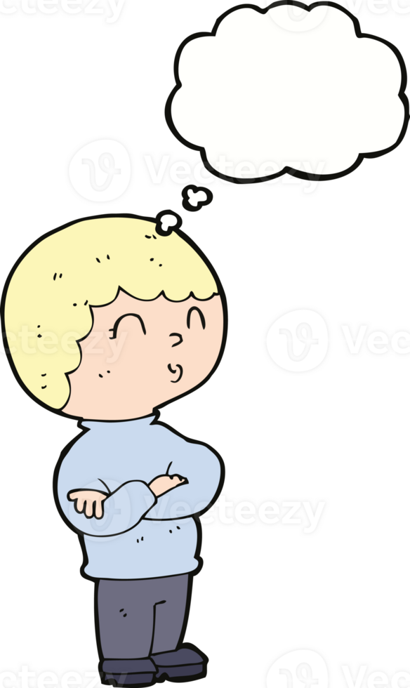 cartoon boy with folded arms with thought bubble png