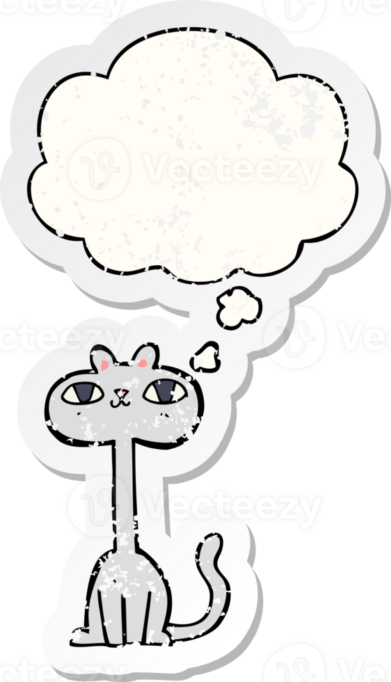 cartoon cat with thought bubble as a distressed worn sticker png