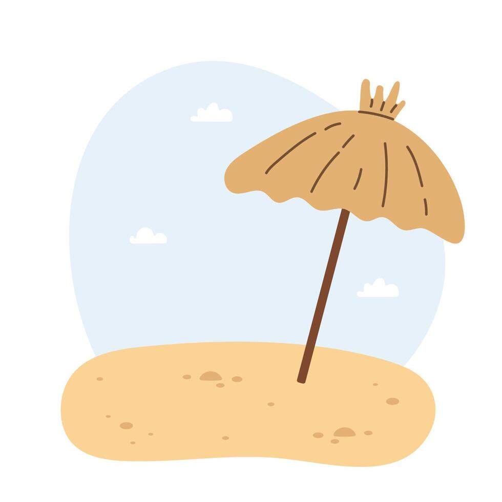 Summer straw beach umbrella on the beach vector