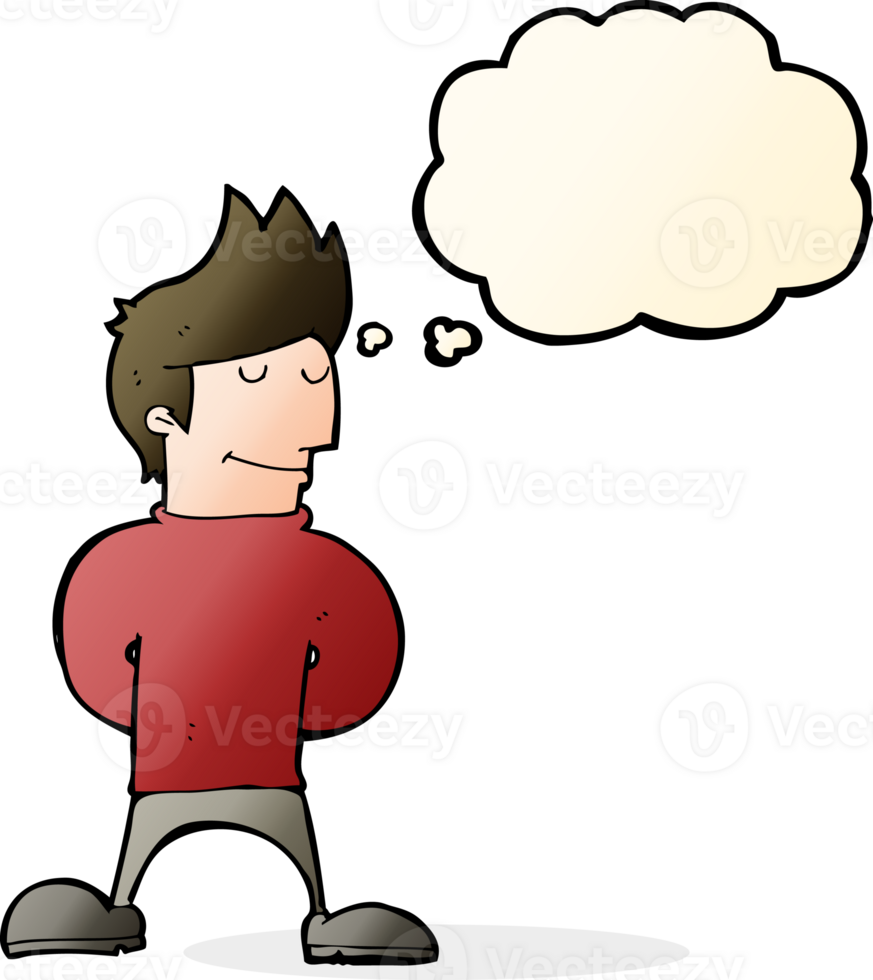 cartoon happy man with thought bubble png