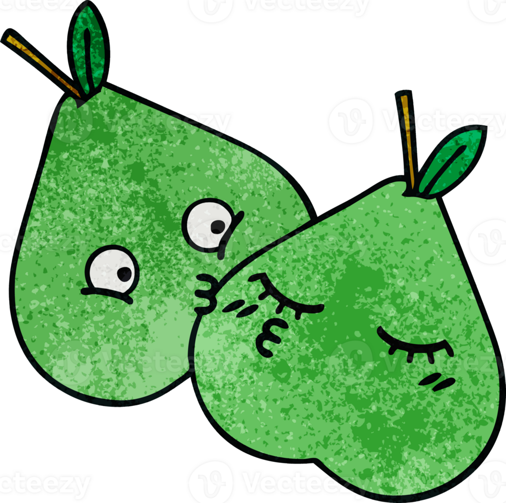 retro grunge texture cartoon of a green pear png