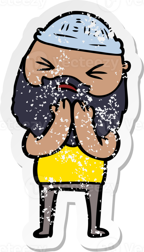 distressed sticker of a cartoon man with beard png