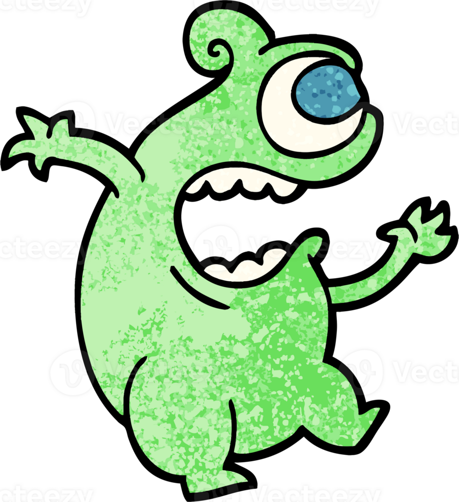 grunge textured illustration cartoon green alien png