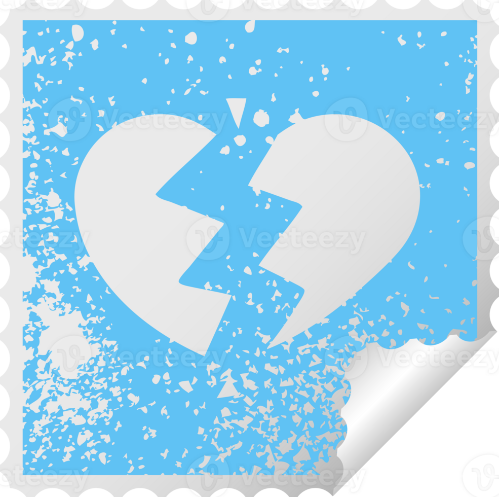 distressed square peeling sticker symbol of a broken heart png