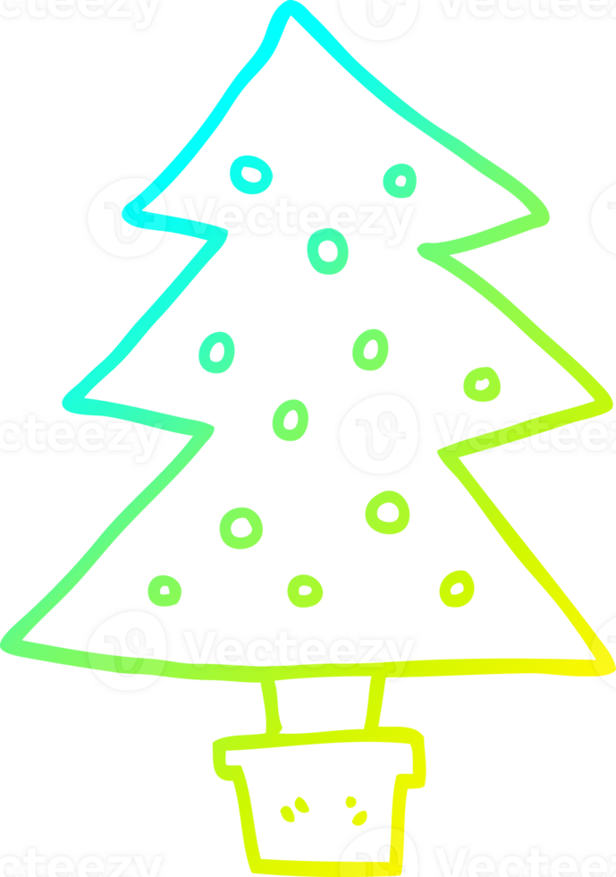 cold gradient line drawing of a cartoon christmas tree png