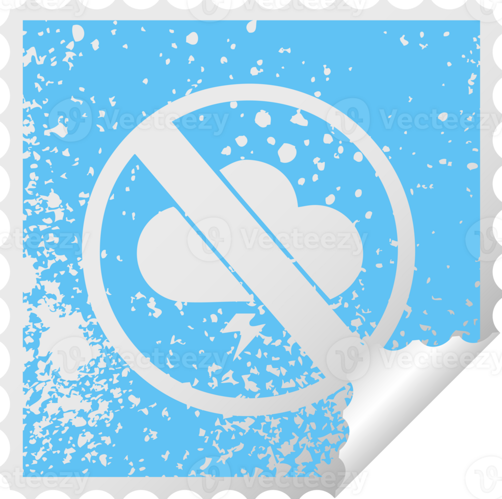 distressed square peeling sticker symbol of a no storms allowed sign png