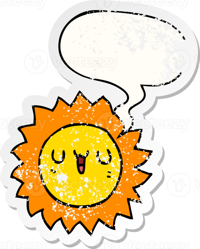cartoon sun with speech bubble distressed distressed old sticker png