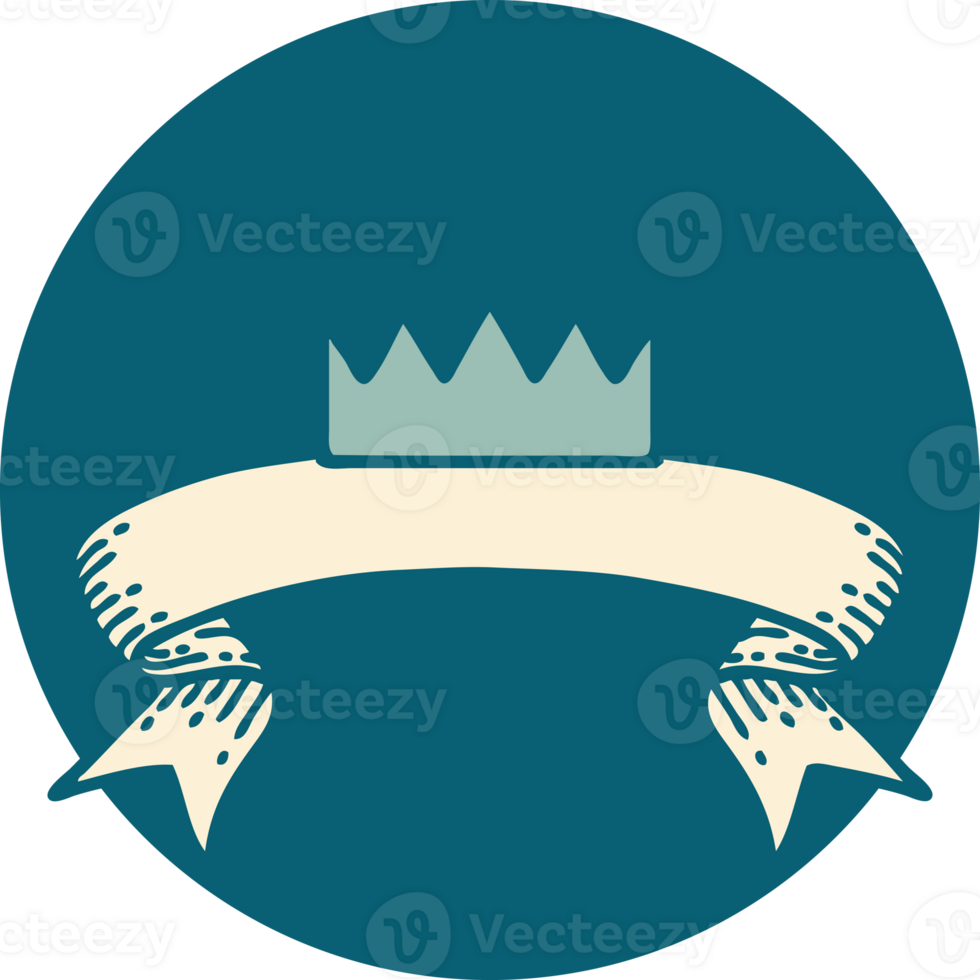 tattoo style icon with banner of a crown png