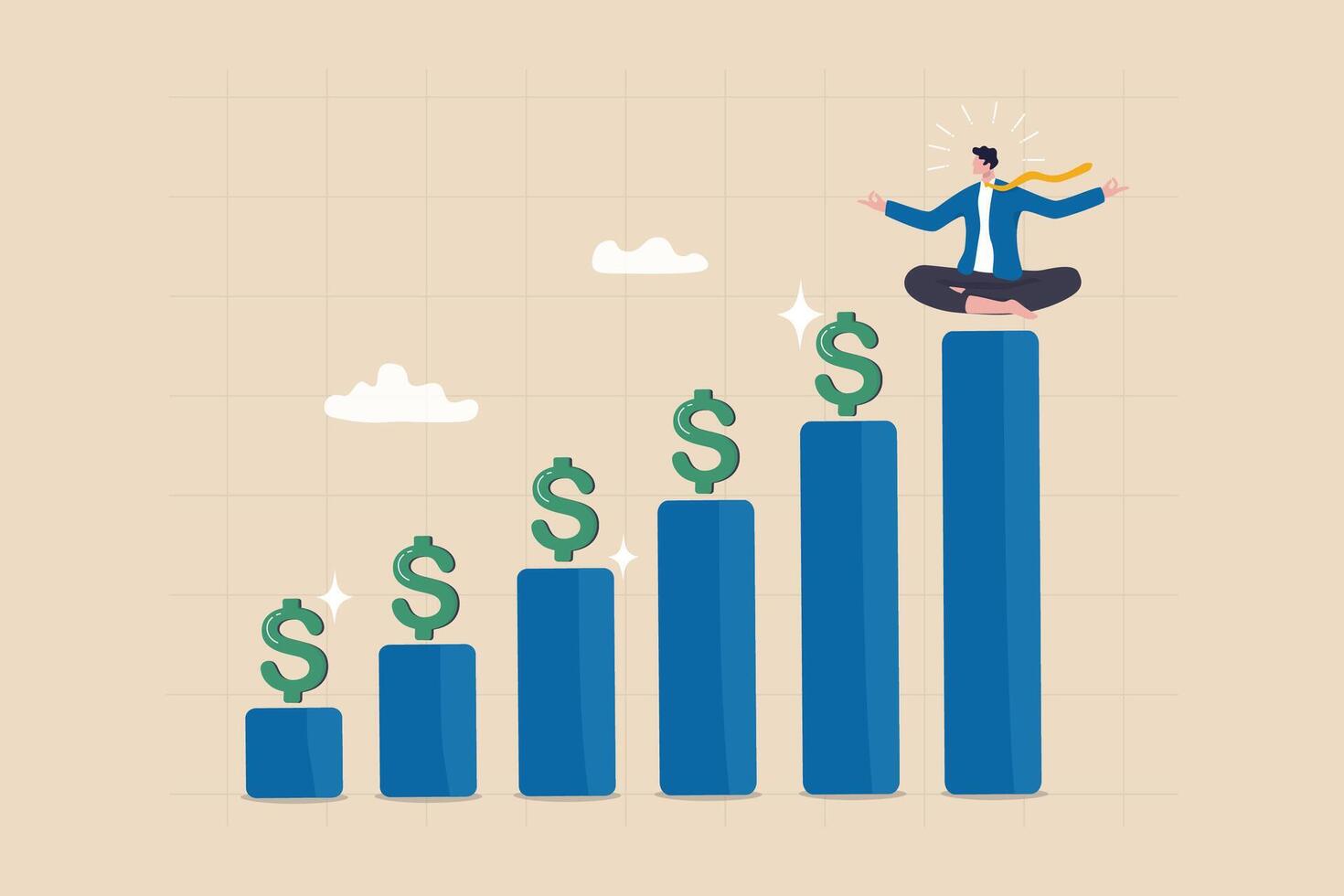 Investment growth, compound interest or dividend investing, profit earning from stock market, pension fund or saving, capital gain concept, businessman with grow graph and dollar sign profit return. vector