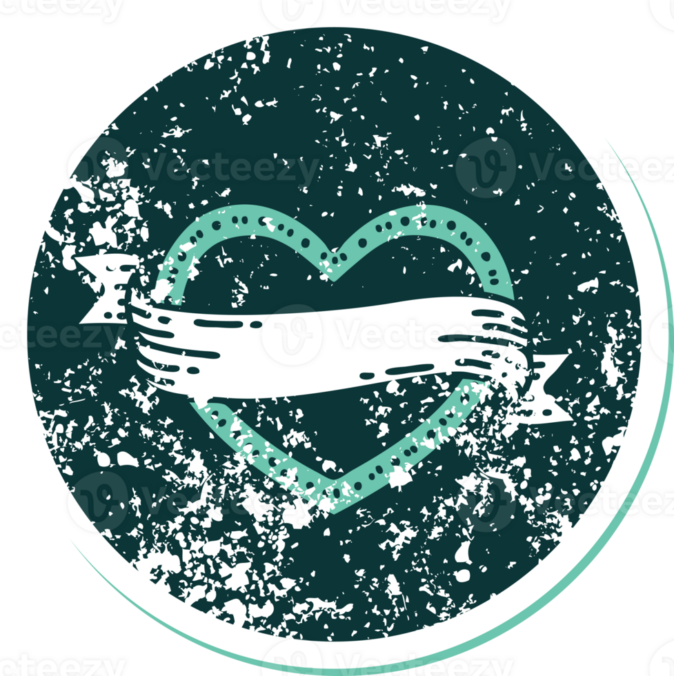 iconic distressed sticker tattoo style image of a heart and banner png