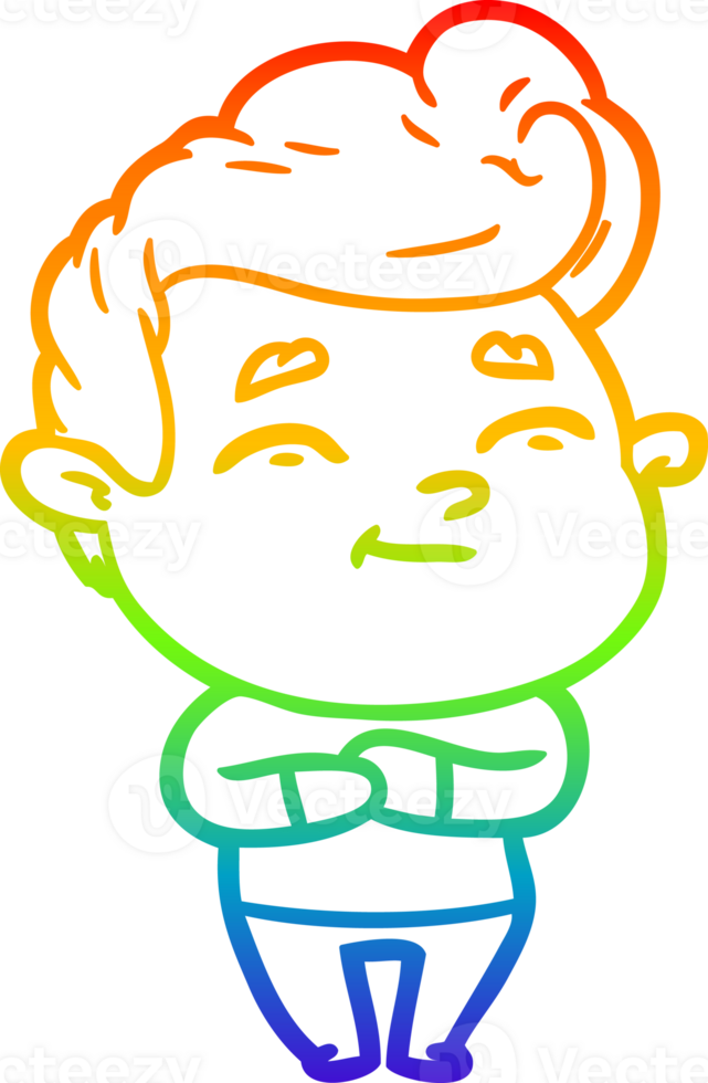 rainbow gradient line drawing of a happy cartoon man png