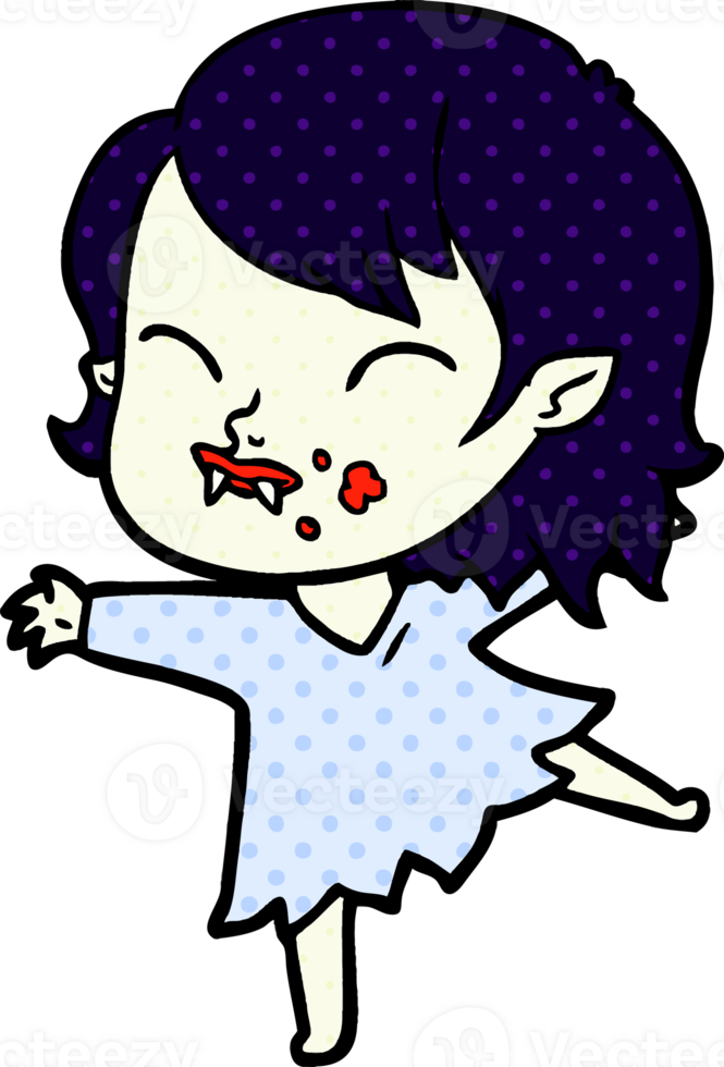 cartoon vampire girl with blood on cheek png