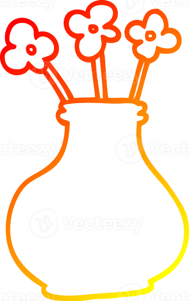warm gradient line drawing of a cartoon flower vase png