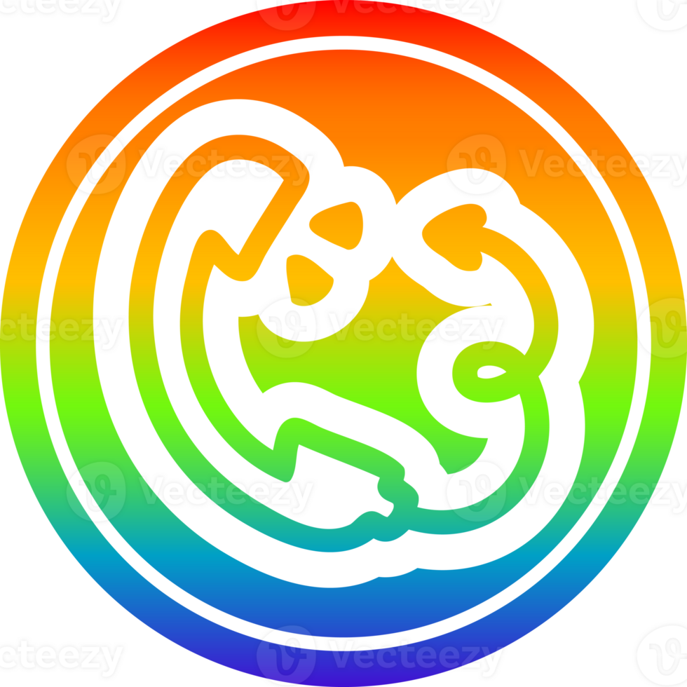 telephone handset with devil tail circular icon with rainbow gradient finish png