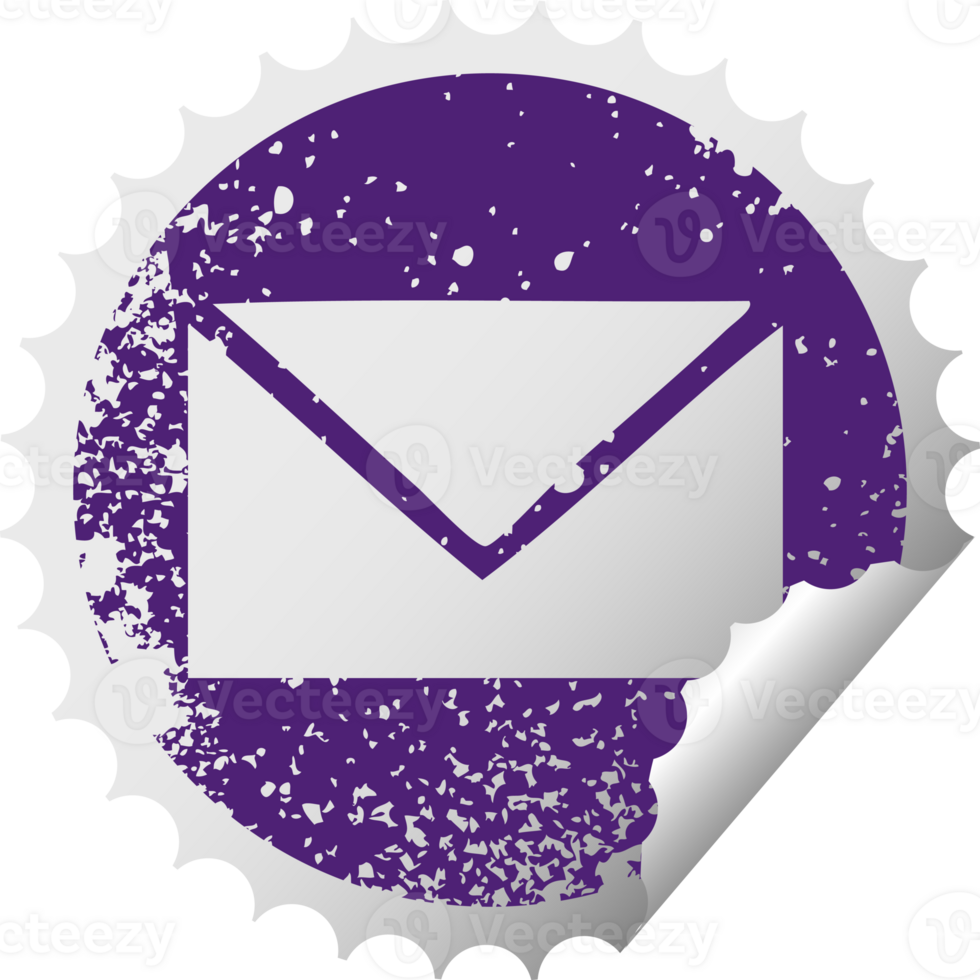 distressed circular peeling sticker symbol of a paper envelope png