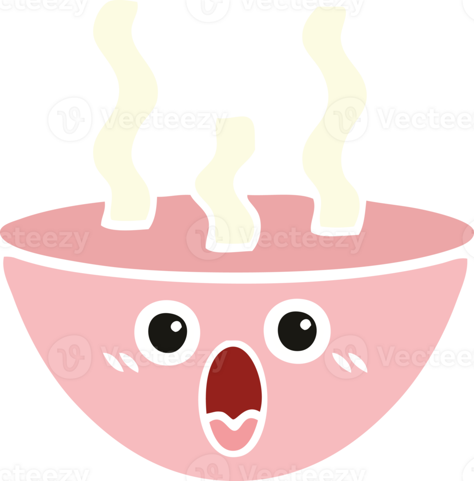 flat color retro cartoon of a bowl of hot soup png