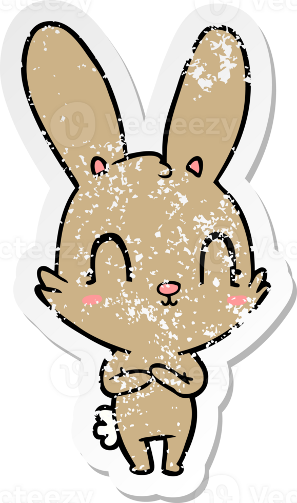 distressed sticker of a cute cartoon rabbit png