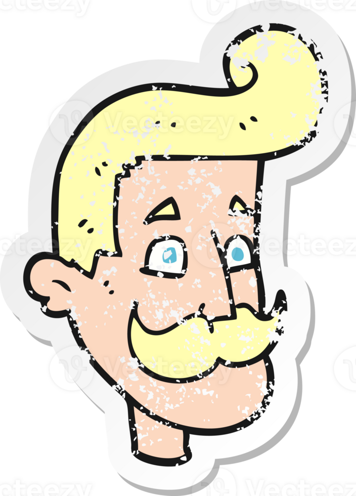 retro distressed sticker of a cartoon man with mustache png