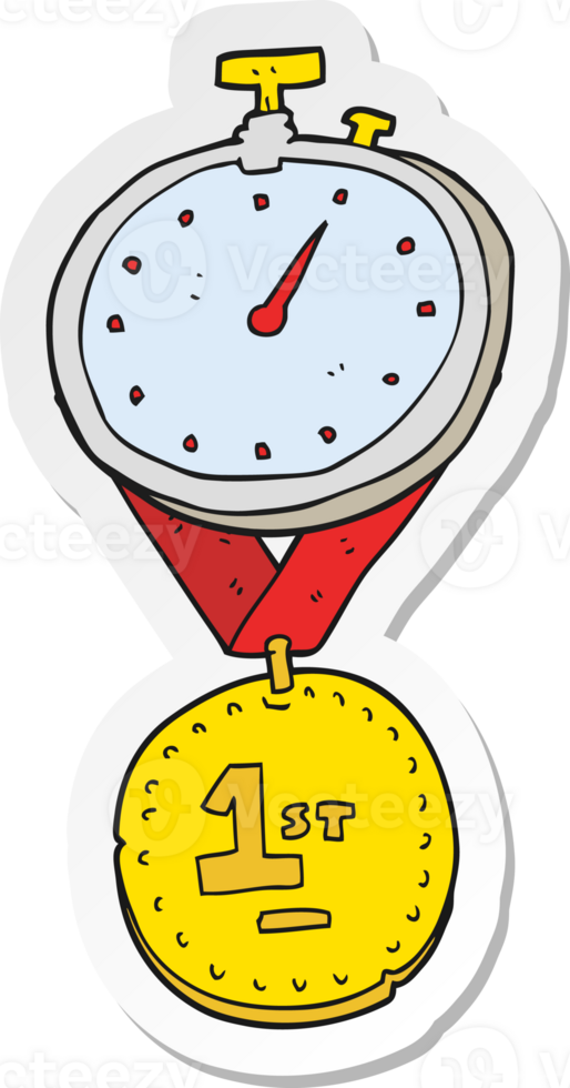 sticker of a cartoon stopwatch and medal png