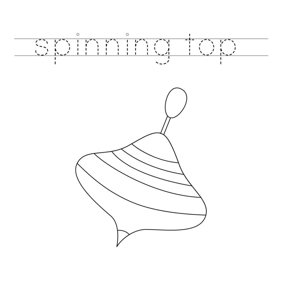 Trace the letters and color cartoon spinning top. Handwriting practice for kids. vector