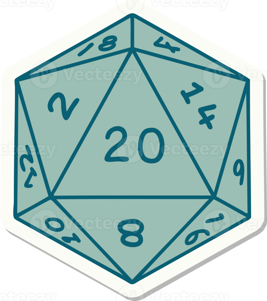 sticker of a natural 20 D20 dice roll png