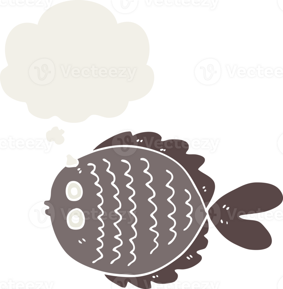 cartoon flat fish with thought bubble in retro style png