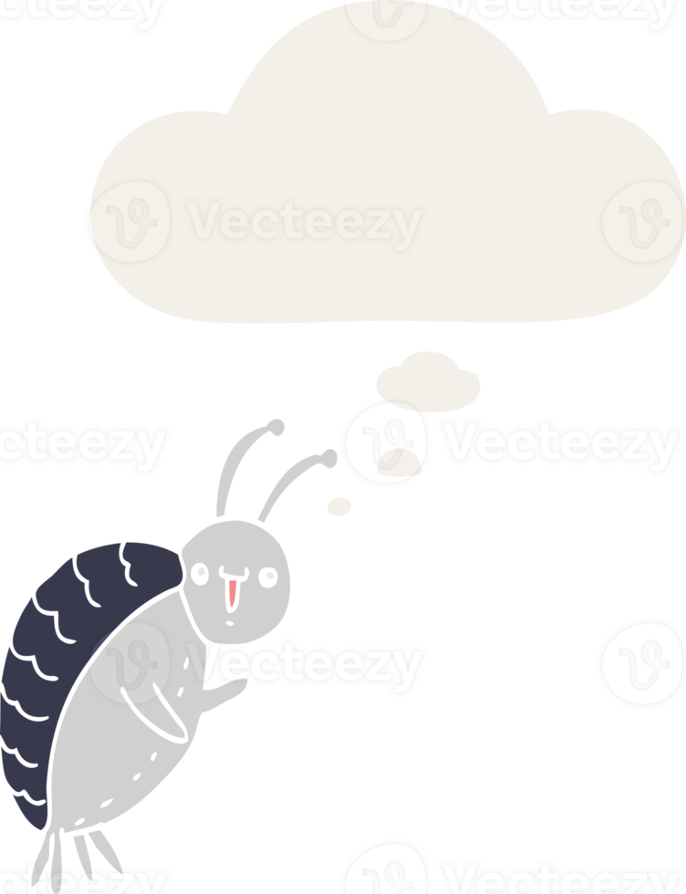 cartoon beetle with thought bubble in retro style png