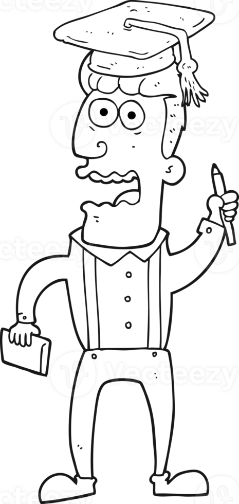 hand drawn black and white cartoon stressed student png