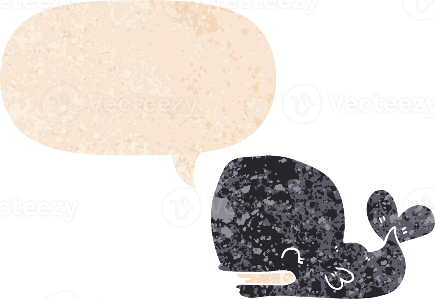 cartoon whale with speech bubble in grunge distressed retro textured style png