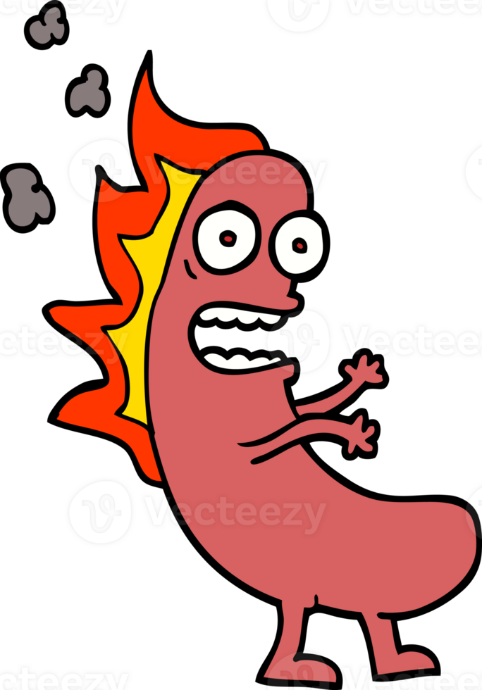 desenho de estilo doodle desenhado à mão cachorro-quente flamejante png