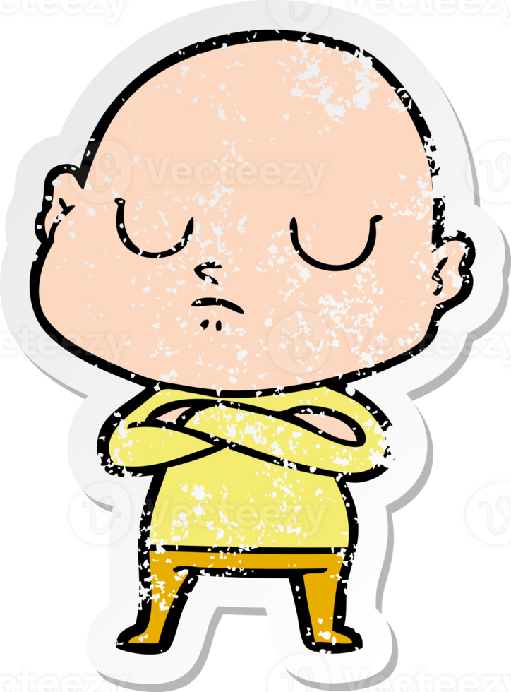 distressed sticker of a cartoon bald man png