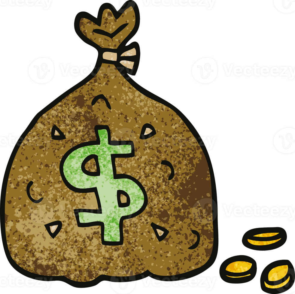 cartoon doodle bag of money png