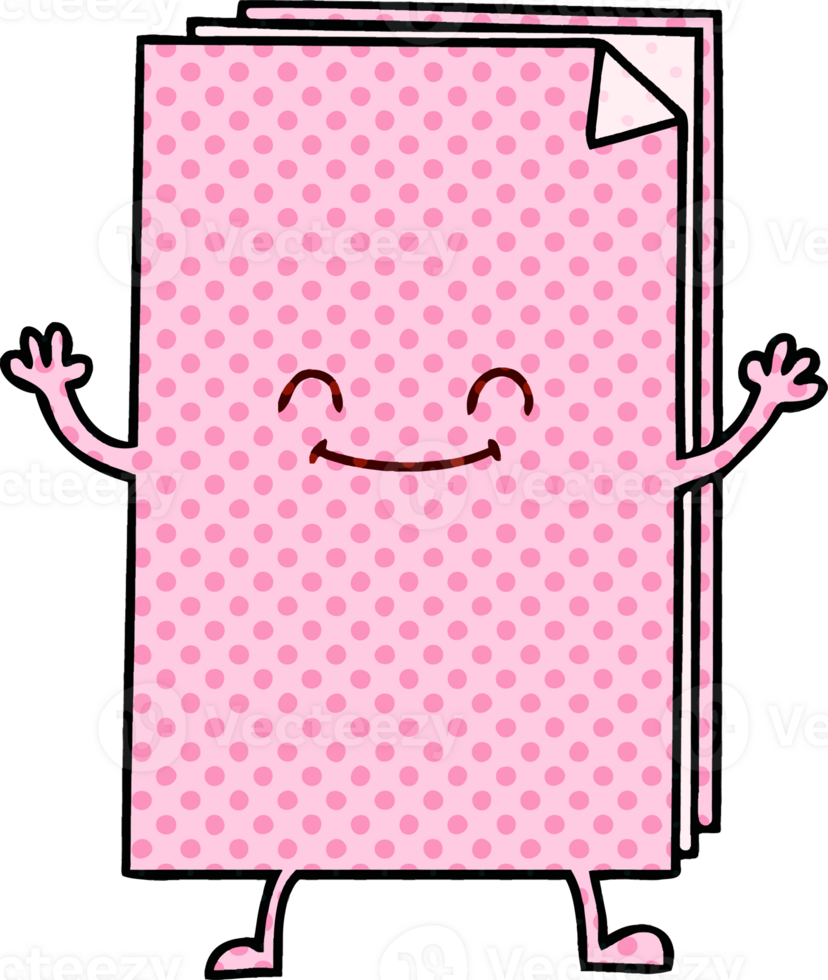 comic book style quirky cartoon happy stack of papers png