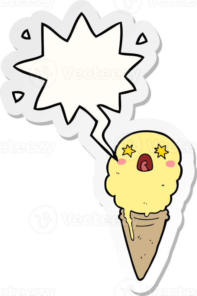 cartoon shocked ice cream with speech bubble sticker png