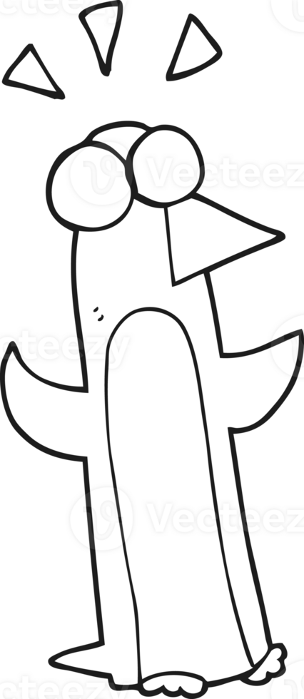 hand drawn black and white cartoon surprised penguin png