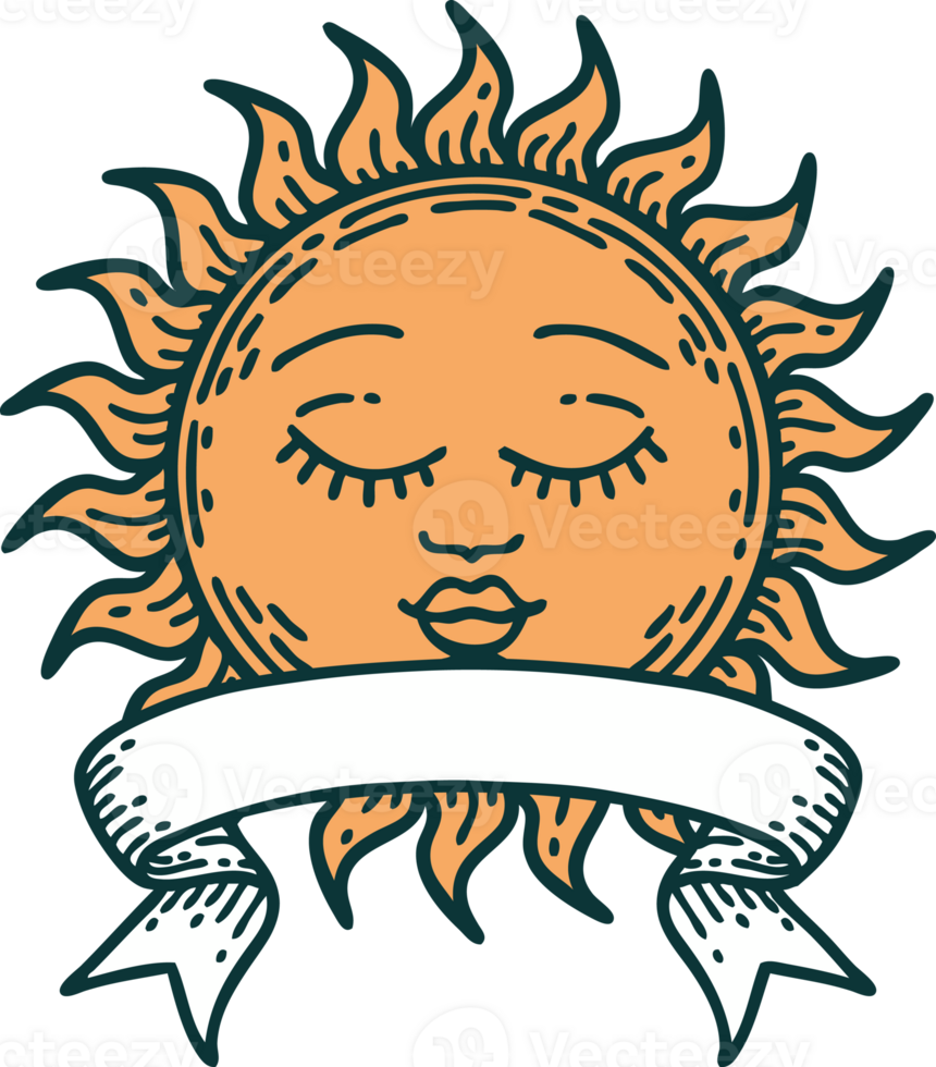 traditional tattoo with banner of a sun png