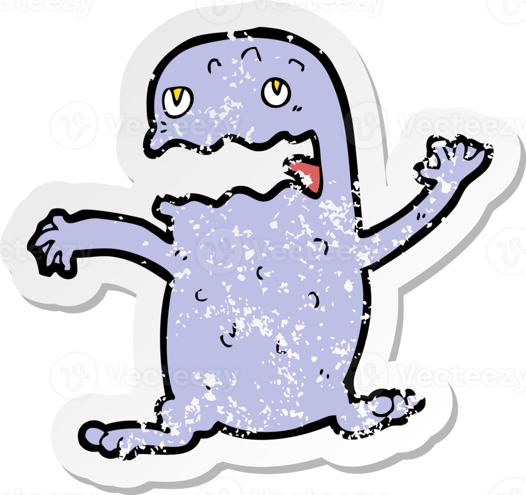 retro distressed sticker of a cartoon funny frog png