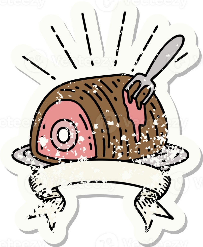 worn old sticker of a tattoo style roast beef png