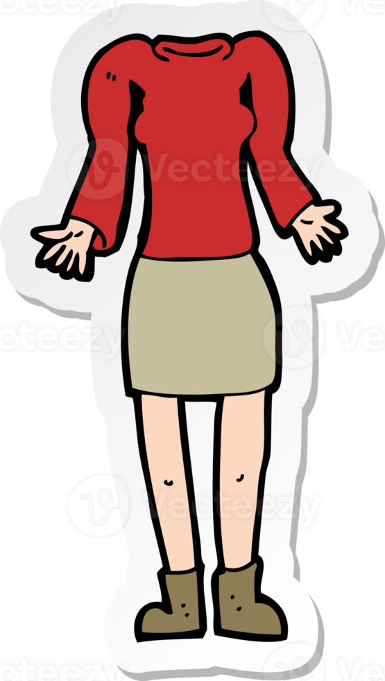 sticker of a cartoon female body with shrugging shoulders png