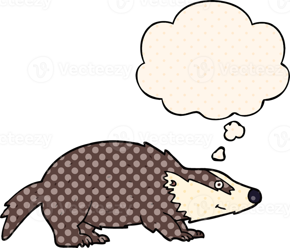 cartoon badger with thought bubble in comic book style png