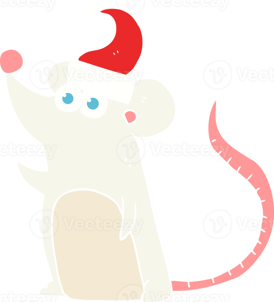 flat color illustration of mouse in christmas hat png