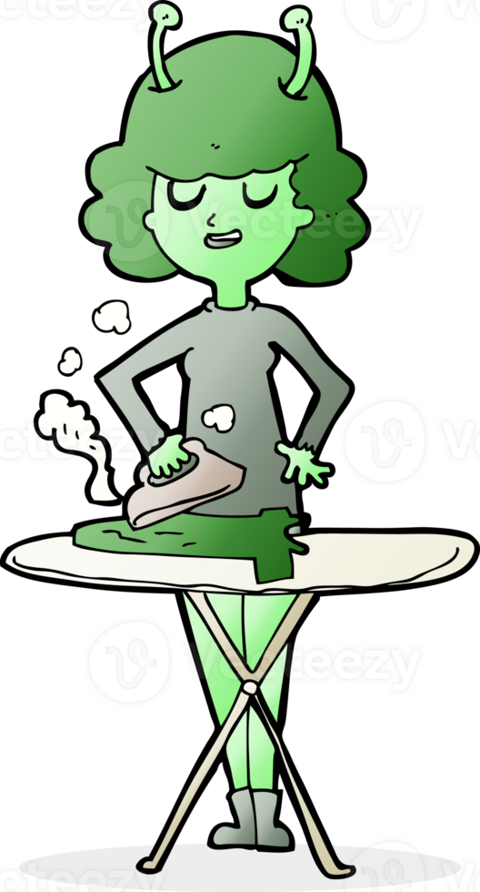 cartoon alien woman ironing png