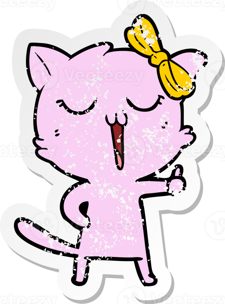 distressed sticker of a cartoon cat png