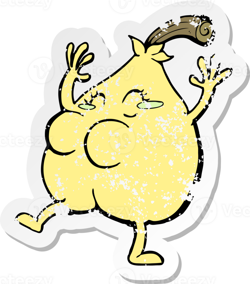 retro distressed sticker of a a nice pear cartoon png