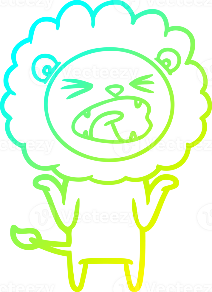 cold gradient line drawing of a cartoon lion png