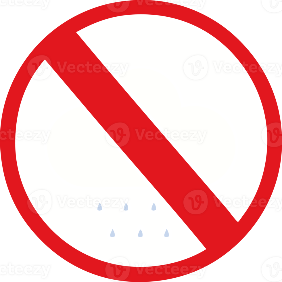 flat color retro cartoon of a no rain allowed sign png
